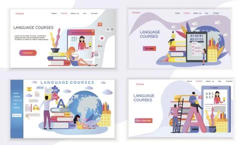The web page design templates for language courses, e-learning, online educat Stock-Illustration