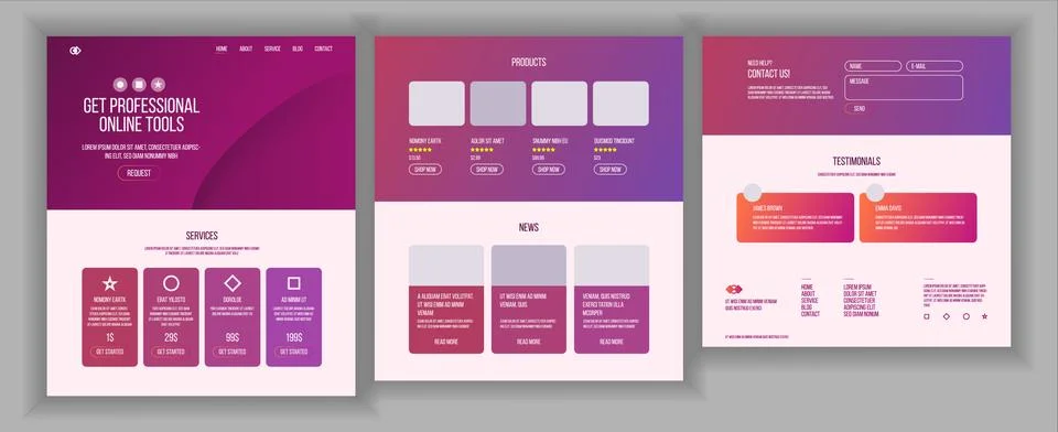 Web Page Design Vector. Website Business Style. Front End Site Scheme. Landing 스톡 일러스트