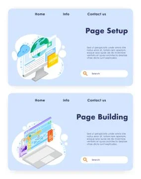 Web page development, vector website landing page template set Stock Illustration