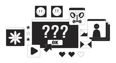 Web page error black and white 2D illustration concept 스톡 일러스트