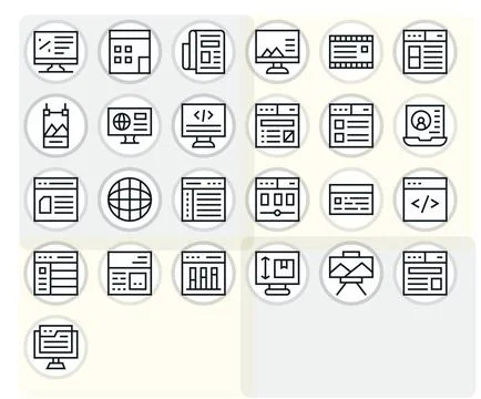 Web Page including 25 128x128 Regular Line Vector Illustrations Illustrazione stock