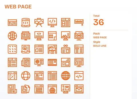 Web Page including 36 64x64 Bold Line Vector Illustrations Illustrazione stock