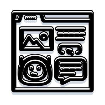 Web page interface displaying content and user interaction icons Stock Illustration