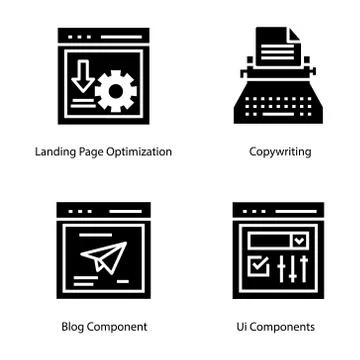 Web Page Interface Glyph Icons Stock Illustration