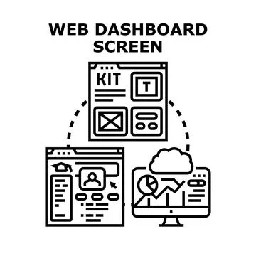 Web page interfaces illustrating a connected system of data analytics, user p Stock Illustration