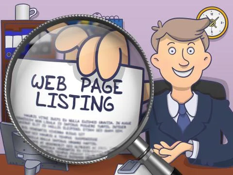 Web Page Listing through Magnifying Glass. Doodle Concept Ilustração Stock