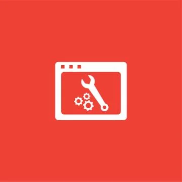 Web Page Maintenance Icon On Red Background. Red Flat Style Vector Stock Illustration