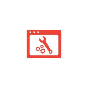 Web Page Maintenance Red Icon On White Background. Red Flat Style Vector Stock Illustration