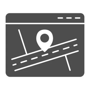 Web page with map and location pin solid icon, Navigation concept, Map marker Stock Illustration