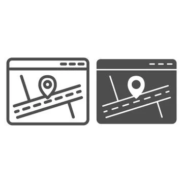 Web page with map and location pin line and solid icon, Navigation concept, Map Stock Illustration
