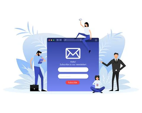 Web page with people in flat style on a white background. Subscribe to our 库存插图