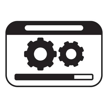 Web page with progress bar showing processing and gears rotating Ilustración de archivo