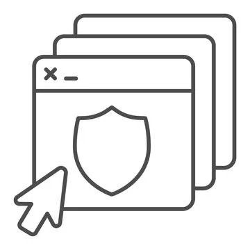 Web page protection shield thin line icon, web security concept, online イラスト素材