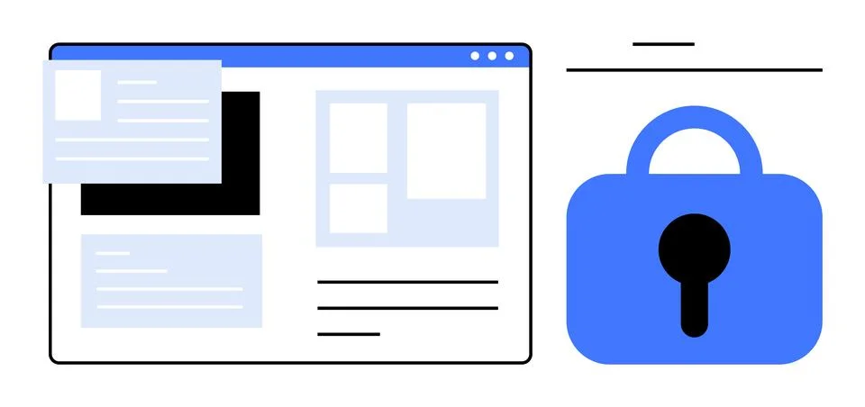 Web Page Security with Large Blue Lock Representing Data Protection and Priva Illustrazione stock