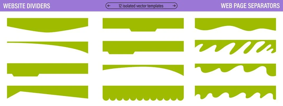 Web page separator collection with green shapes. Modern divider templates f.. 库存插图