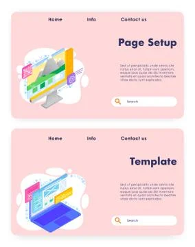 Web page setup, vector website landing page template set 스톡 일러스트
