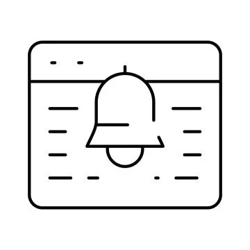 Web page showing notification bell line icon 스톡 일러스트