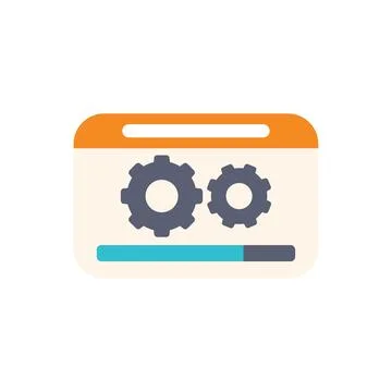 Web page showing updating progress with gears rotating and progress bar loadi Ilustración de archivo