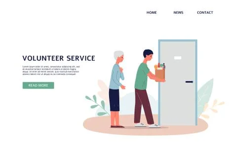 Web page with social worker helping senior woman flat vector illustration. Ilustração Stock