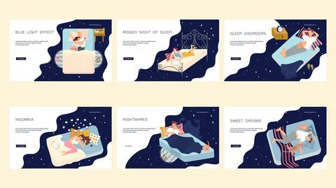 Web page template with sleepiness or insomnia people Stock Illustration