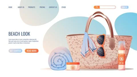Web page template with summer beach accessories. Concept for web banner and l Stock Illustration