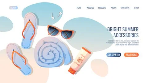 Web page template with summer beach accessories. Concept for web banner and l Illustrazione stock