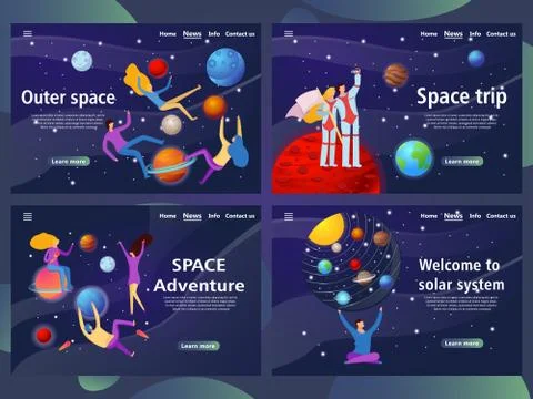 Web page templates for outer space. website and mobile landing page Stock Illustration