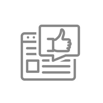 Web page with thumb up line icon. Best advertising, feedback, rating symbol Stock Illustration