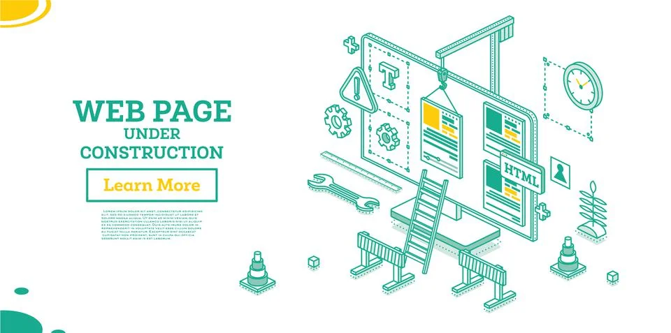 Web Page Under Construction. Vector Illustration. Isometric Outline Concept. Stock Illustration