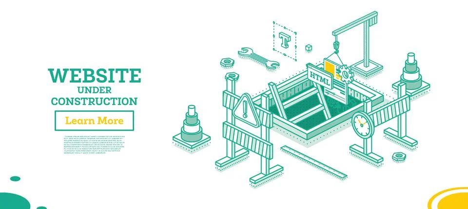 Web Page of Website Under Construction. Isometric Outline Concept. Stock Illustration