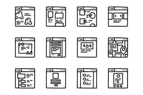 Web pages line vector doodle simple icon set Illustrazione stock
