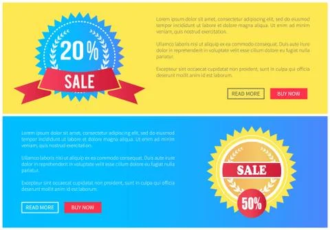 Web Pages Set of Online Posters with Push Buttons 스톡 일러스트