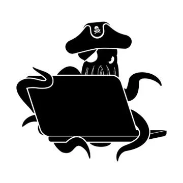 Web pirate Octopus and laptop. poulpe internet hacker and PC. devilfish bucca Stock Illustration