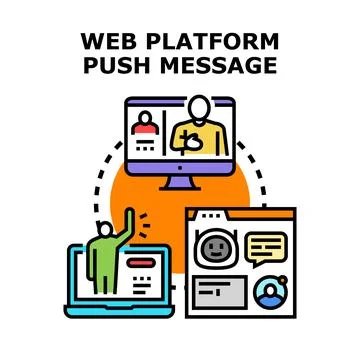 Web platform sending push message to user Stock Illustration