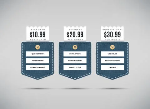 Web pricing table with comparison of business services Stock Illustration