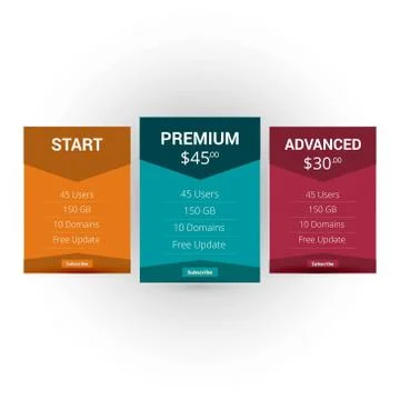 Web pricing table design for business .Vector illustration. Stock Illustration