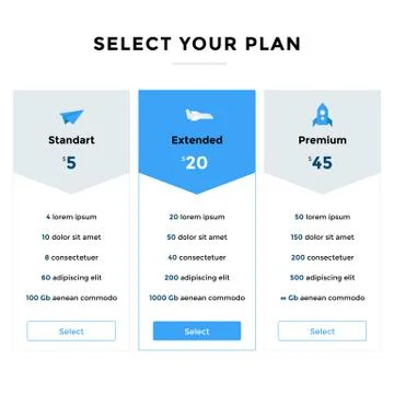 Web pricing table design with icons.Vector illustration Stock Illustration