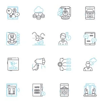 Web production linear icons set. Design, Development, Coding, Graphic, Animation Illustrazione stock