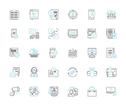 Web production linear icons set. Design, Development, Coding, Graphic, Animation Stock Illustration