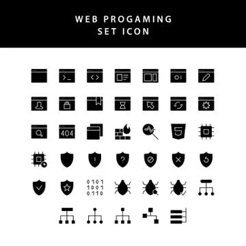 Web programing glyph style  icon set Stock Illustration