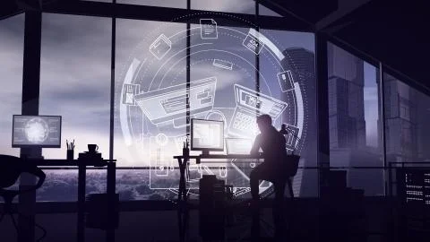 Web programmer and infographics in augmented reality. Stock-Illustration