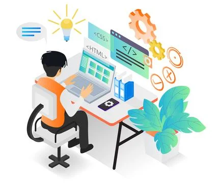 Web programmer working with computer Illustrazione stock