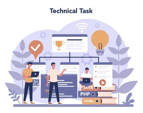 Web programming concept. Coding, testing and writing program Stock Illustration