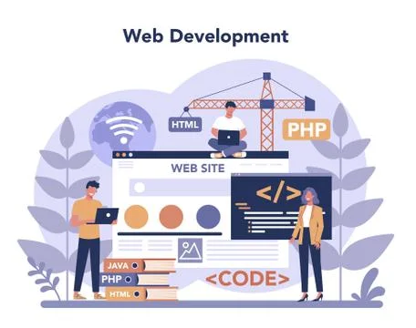 Web programming concept. Coding, testing and writing program 스톡 일러스트