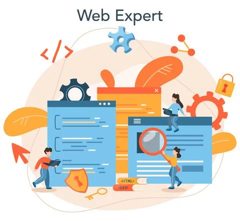 Web programming concept. Coding, testing and writing program 스톡 일러스트