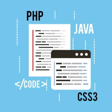 Web programming concept languages code css3 php and java Stock Illustration
