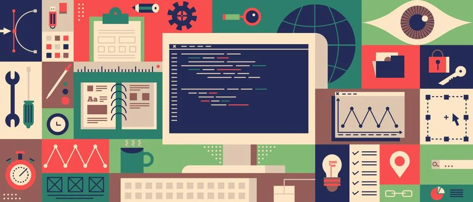 Web programming design flat concept Stock Illustration