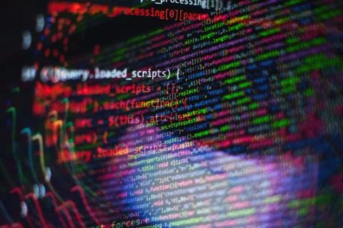 Web programming functions on laptop on laptop. IT business. Python code compu 库存照片