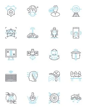 Web programming linear icons set. HTML, CSS, JavaScript, jQuery, Bootstrap Stock Illustration