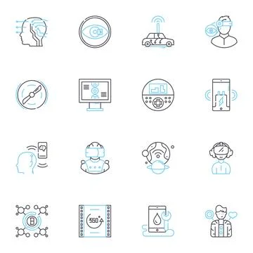 Web programming linear icons set. HTML, CSS, JavaScript, jQuery, Bootstrap Stock Illustration